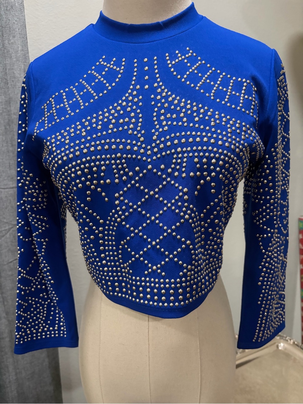 love J Royal Blue Long-Sleeve Studded Crop Top